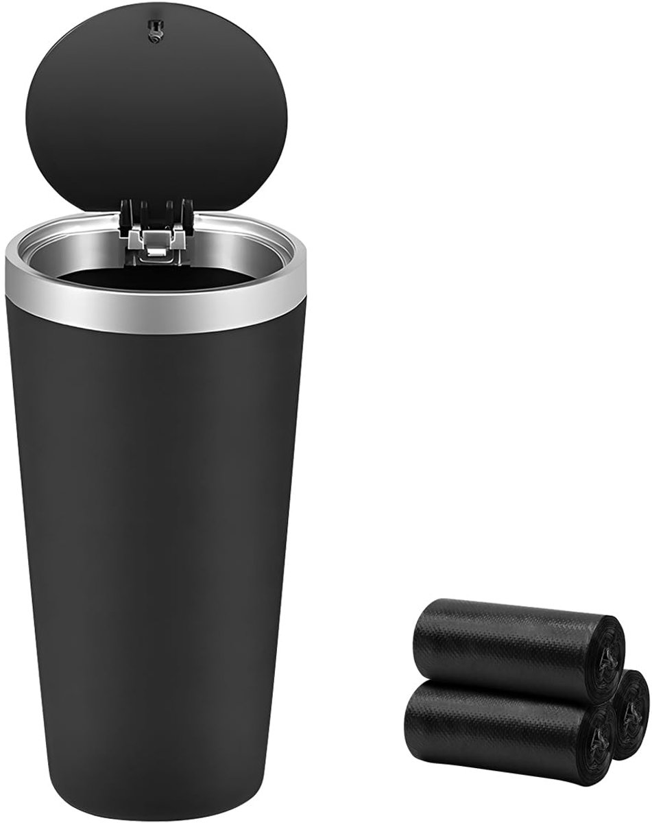 Mini-afvalemmer voor Auto - Universele Kleine Vuilnisemmer met Deksel, Draagbaar voor Console of Deur (Zilver)
