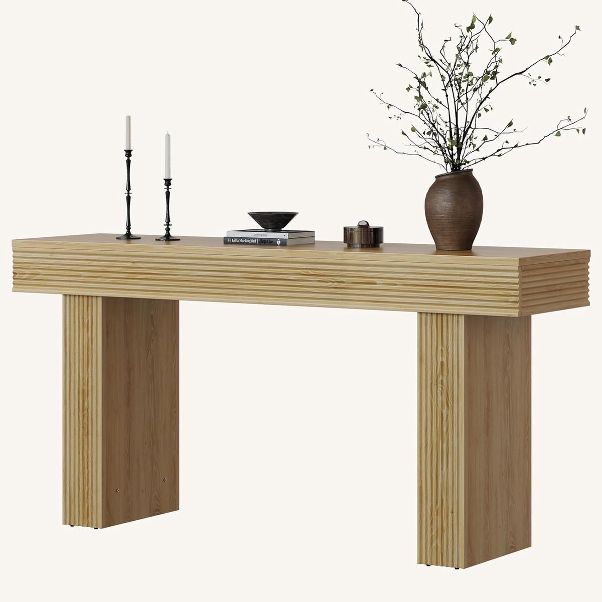 160 cm lange consoletafel, rechthoekige salontafel achter de bank, boerderijtafel voor ingang, hal, woonkamer (natuur)