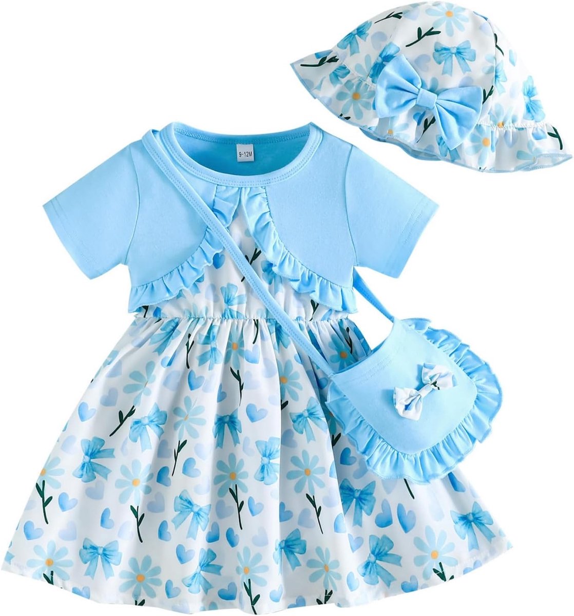 Meisjes Jurk Zomerjurk Meisje Bloemenjurkjes Zomerkleding Voor Meisjes met Hoedje en Tasje