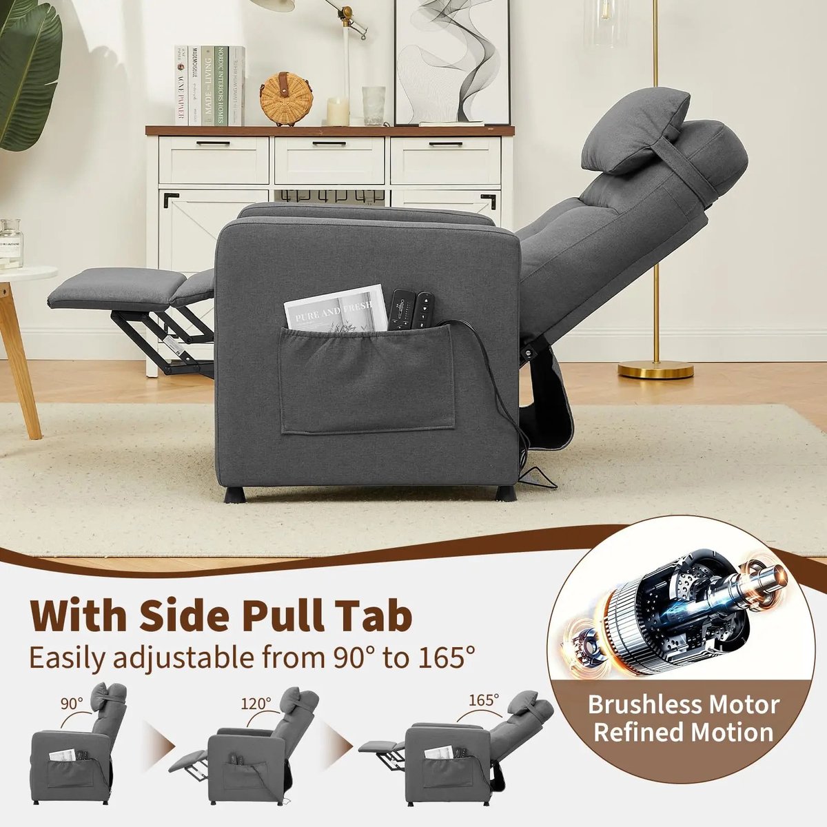 Gudalio Relaxfauteuil - Massagestoel - Relaxstoel - Elektrische Stoel - Ligstoel - Verwarming - Voetsteun - Zijvak - Massage - Grijs – foto 3