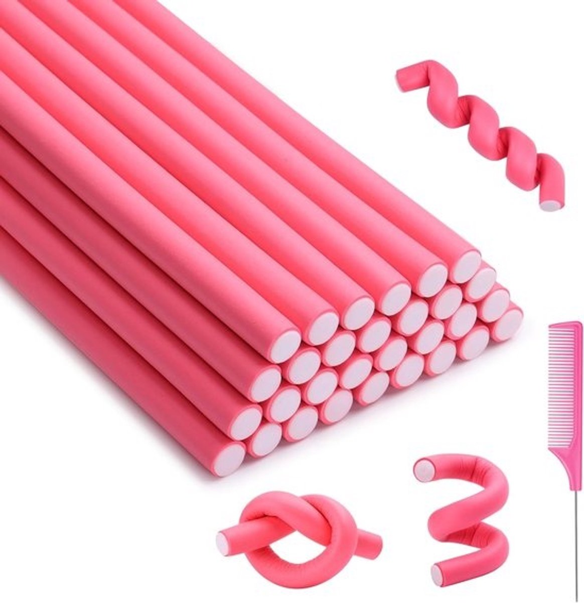 30 stuks - Krultang van schuim - Luie slaap krultang - Softsticks Curlers - Haarrollers - Krulset - Hair Styling - Heatless Curls - Krulspelden - krul gereedschap - Eenvoudig te gebruiken - eenvoudig te bedienen - Roze