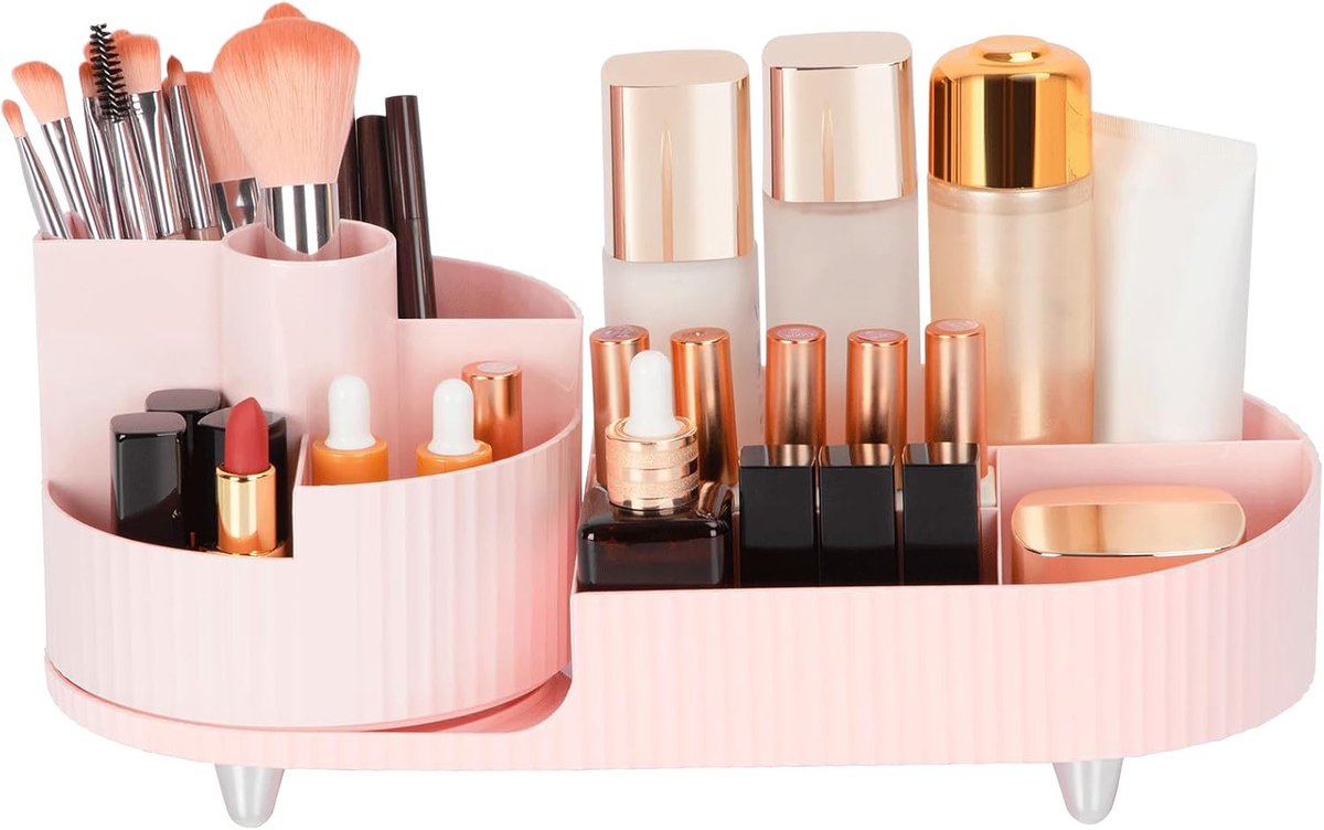 Make-up cosmetica-organizer, 360° draaibare beauty-organizer, multifunctionele cosmetica-opslag voor kaptafel, badkamer en slaapkamer, roze