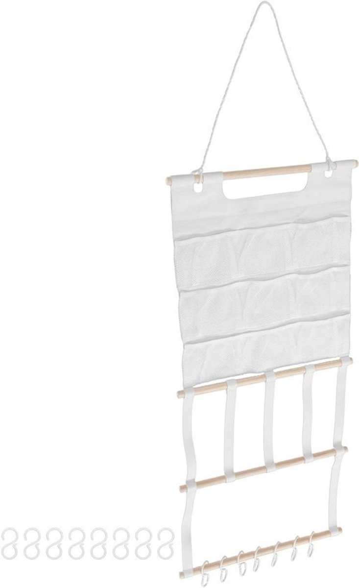 Deurhanger Organizer - Haaraccessoire Houder - Opbergen Haarspullen - Veelzijdige Netvakken - 84x38cm - Wit