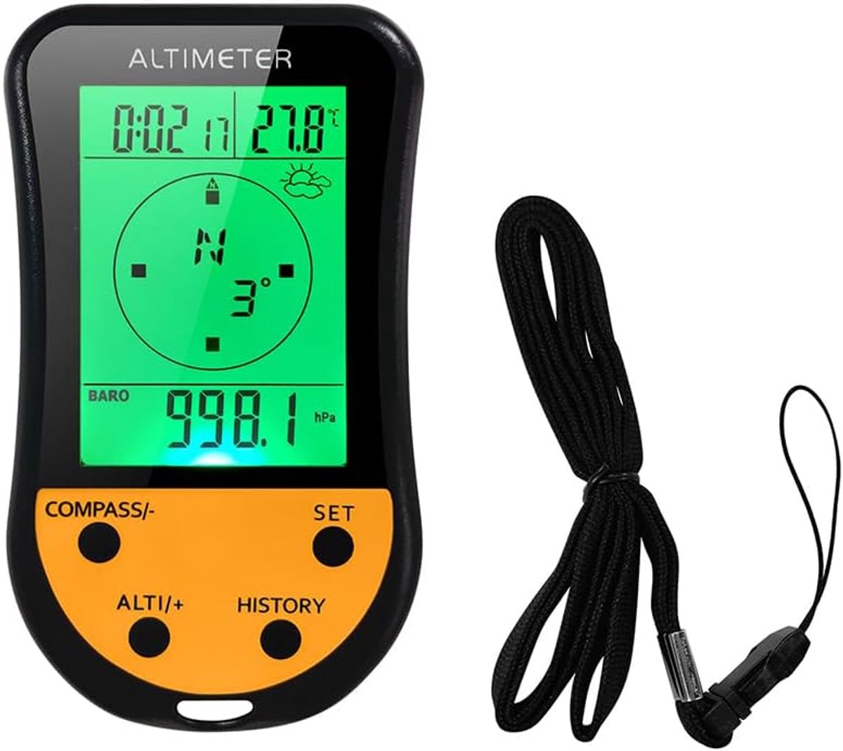 Digitale hoogtemeter, elektronisch, 8-in-1, multifunctioneel, lcd-achtergrondverlichting, mini-hoogtemeter, barometer, kompas, thermometer, weersvoorspelling, klok, kalender om te klimmen