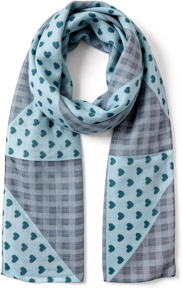 Leroy Chiffon Sjaal voor Dames, Grijze Hartjes en Ruiten, Licht en Doorschijnend, Lente/Zomer