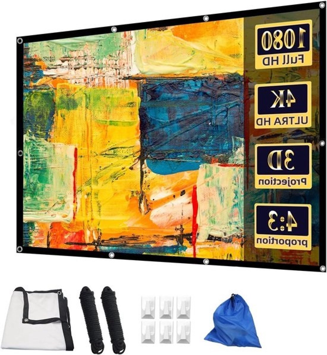 Projectiescherm Opvouwbaar - Filmscherm Draagbaar - Buitenfilms Kijken - Kreukvrij HD Beeld - 92 Inch - Wit