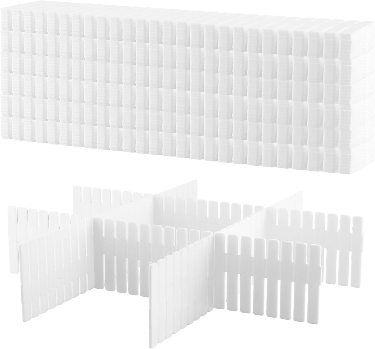 48 stuks ladeverdelers, wit, 32 x 7 cm, ladeverdeler, verstelbare lade-organizer, lade-opbergsysteem, kunststof voor sokken, ondergoed, cosmetica, slaapkamer, kantoor
