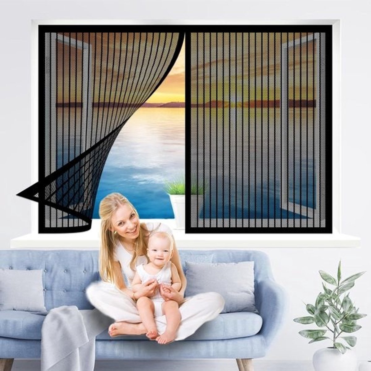Magnetische Horren - Vliegenhor Raamscherm - Frisse Lucht Binnen - Automatisch Sluitend - 125 x 170 cm - Zwart