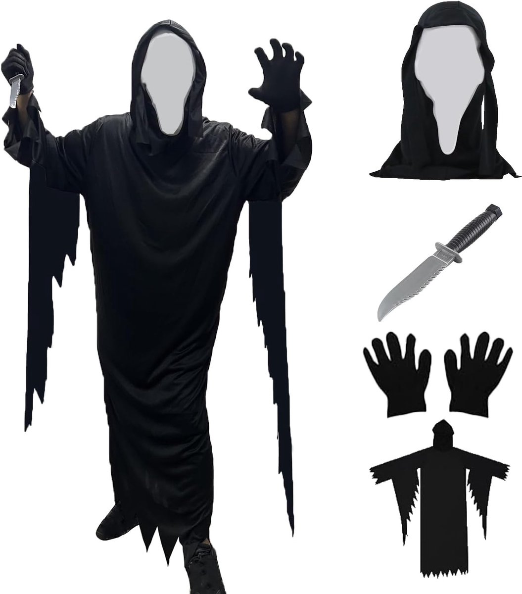 Ghostface Halloweenkostuum, verschrikkend geestkostuum, geschikt voor Halloween, carnaval, maskerade, horrorfeest