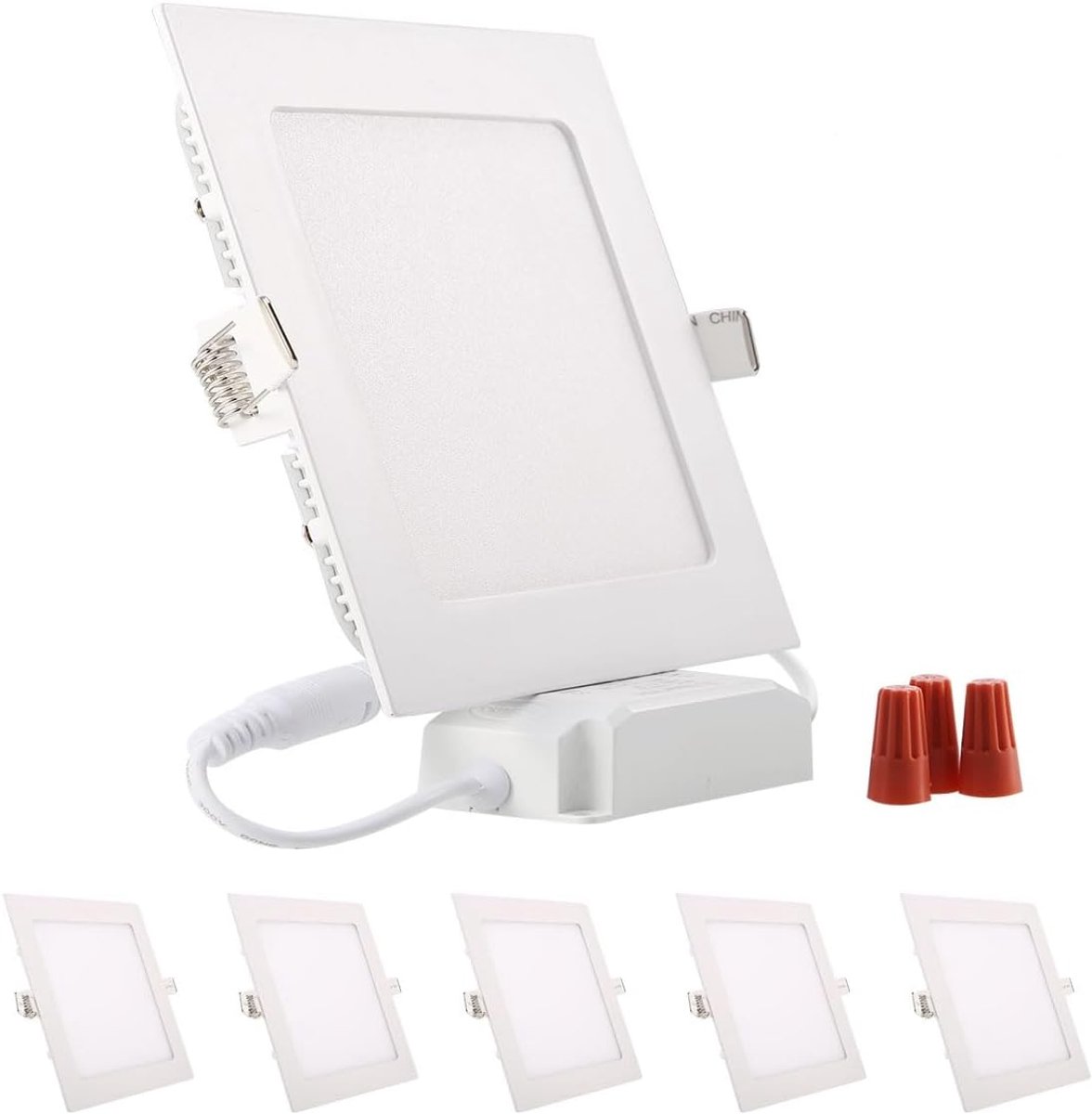 9 W, dimbaar, inbouwspots, extreem vlak, 220 V, 720 lumen, vervangt 60 W TL-buizen, 3000 K, 9 W, hoekig paneel, 5-delige set