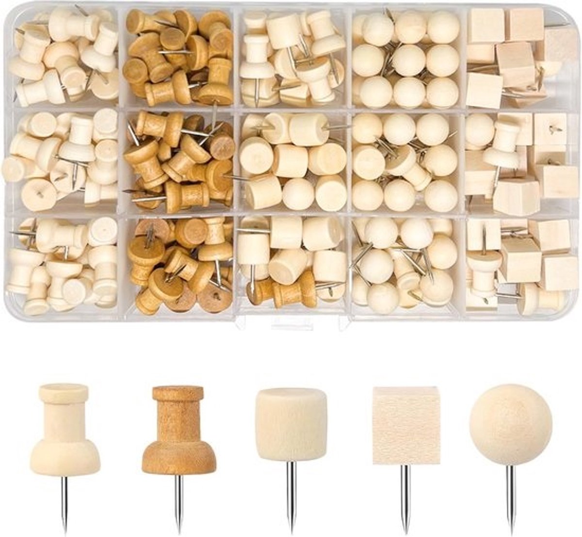 Prikspelden Set 200 Stuks - 5 Vormen Voor Prikborden, School en Kantoor