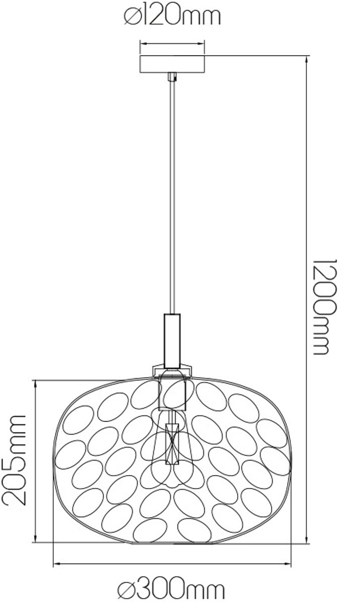 Okiru maxi hanglamp met E27-fitting, goudkleurig metaal en glazen kap in asgrijs, diameter 300 mm, dimbaar