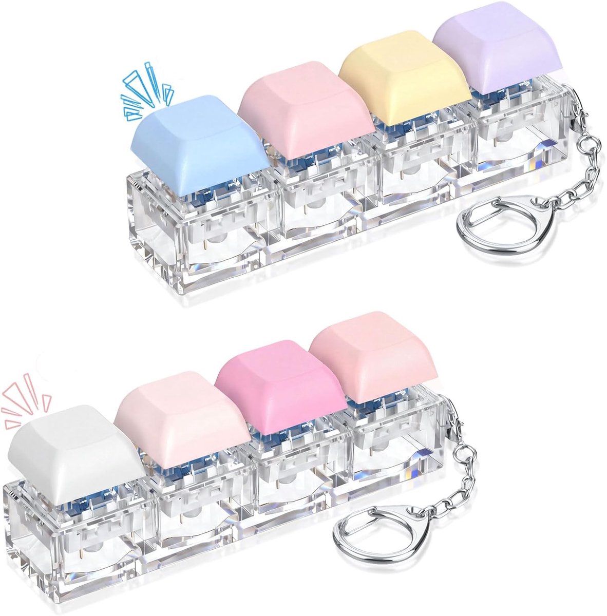 2 stuks Fidget Toetsenbord Toys, mini-toetsenbord met 4 toetsen, Toetsenbord fidgetspeelgoed, grappige fidget-sleutelhanger, fidget-speeltjes voor volwassenen en kinderen