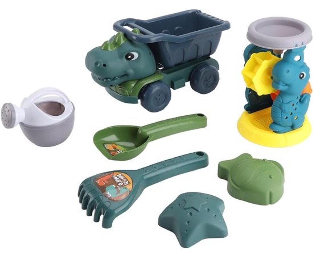 Zandspeelgoed set - Dinosaurus speelgoed - Buiten spelen - 5 interactieve gereedschappen - 35 x 30 x 15 cm - Multicolor