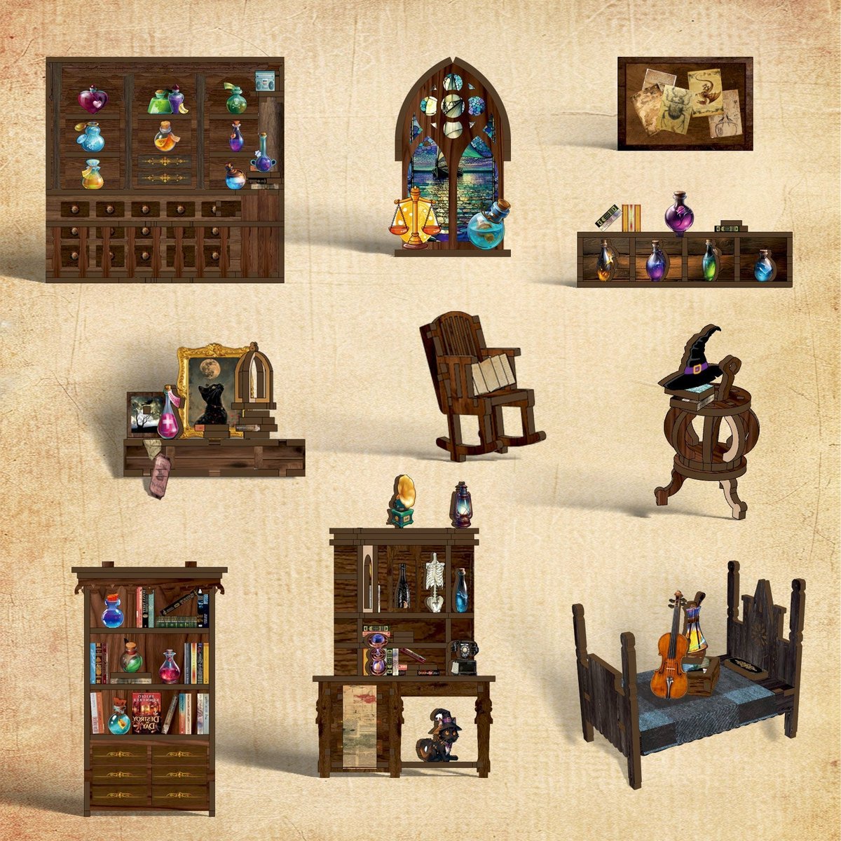 Booknook Magic Potion House - 3D Puzzel met Handleiding - DIY - Miniatuur Modelbouw Hout Kinderen en Volwassenen - Houten bouwpakket - Assemblr