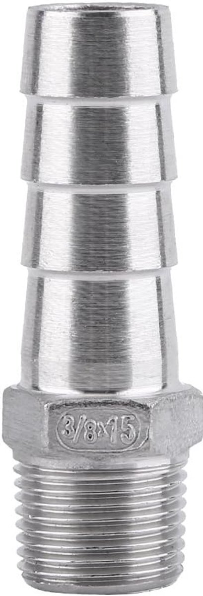 Slangaansluiting, slangaansluitstuk, slangadapter, roestvrij staal, BSP-stekker (3/8 x 15 mm)