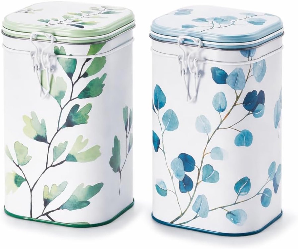 Eigen type blik "Trees", 250 g hoekig, aroma-beugelsluiting, 2-voudig gesorteerd 16,3 x 9,5 x 9,5 cm