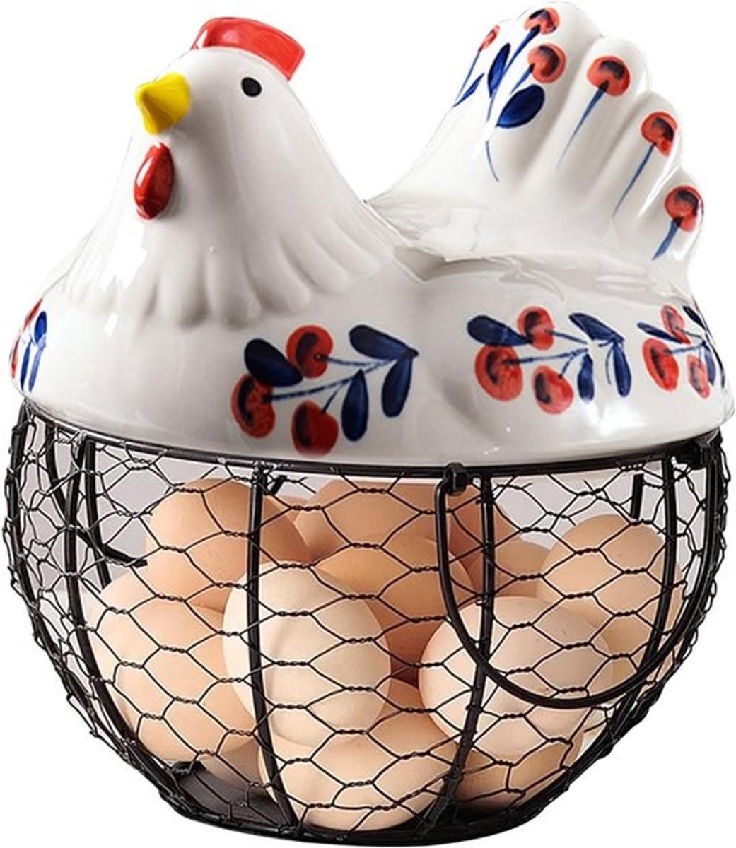 Keramische eierhouder - Kippenmand - Verse eieren bewaren - Met deksel - 195x12 cm - Stijl1