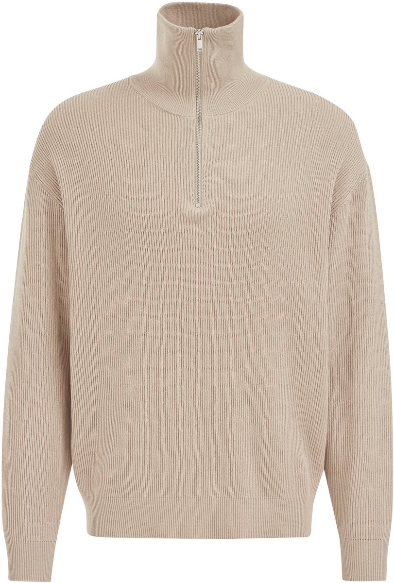 WE Fashion Heren regular fit trui met quarter-zip en structuur