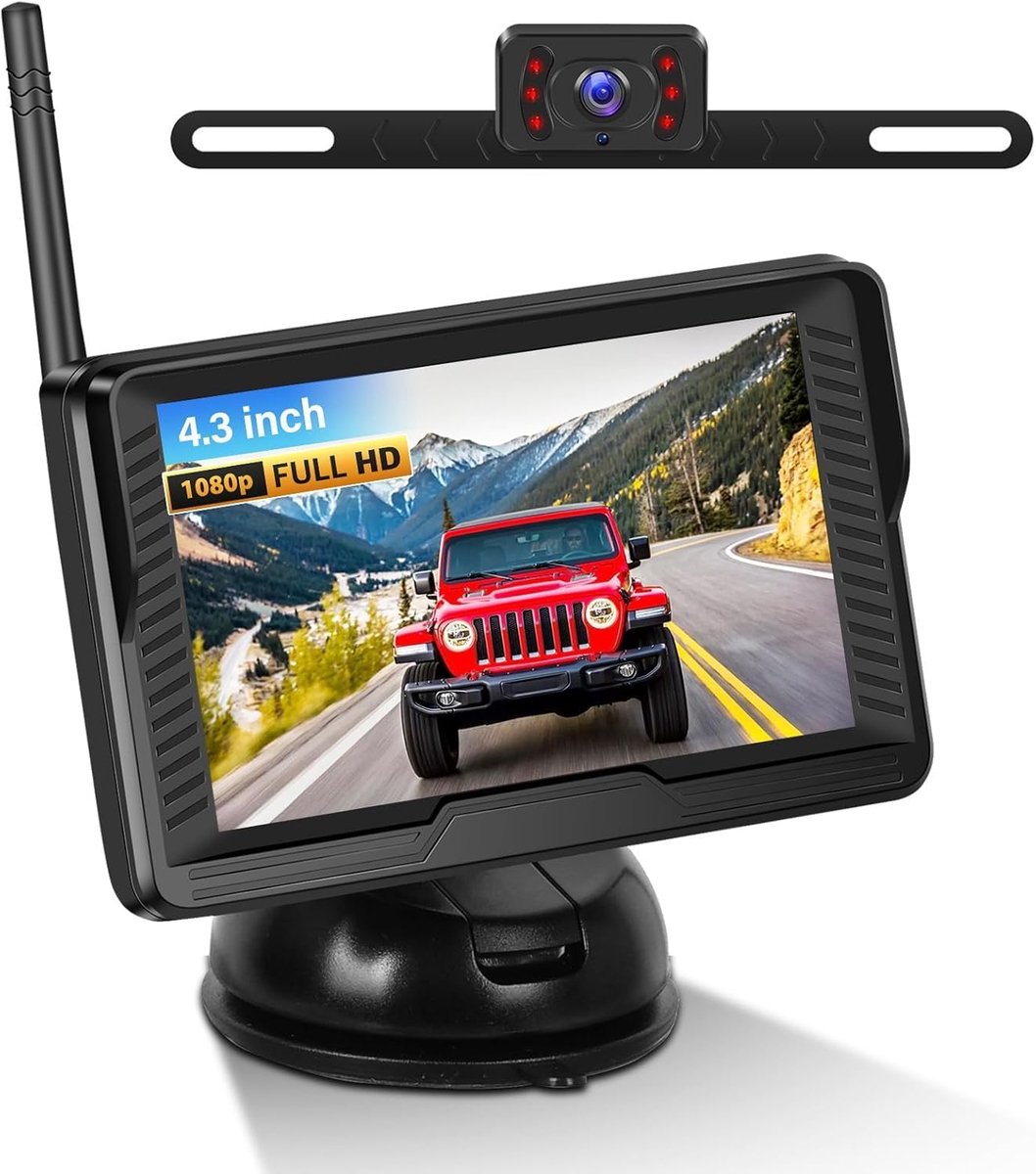 Draadloos achteruitrijcamera-set met 4,3″ IPS-scherm waterdichte IP69-achteruitrijcamera nachtzicht groothoek voor auto SUV RV camper
