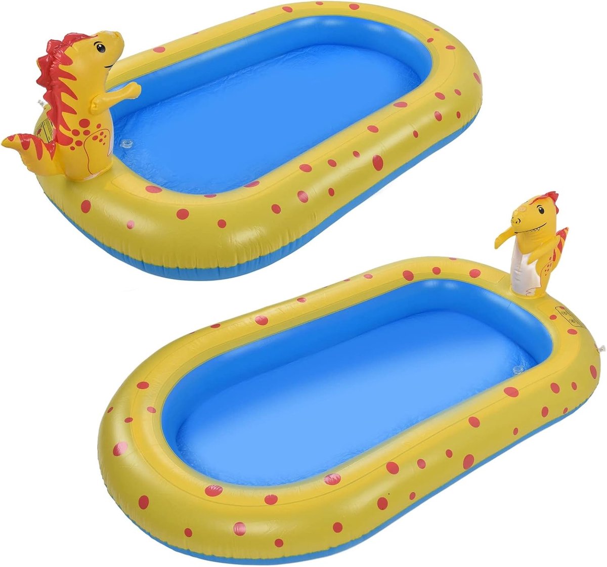 3-in-1 Opblaasbaar Dinosaurus Sprinkler Peuterbad, 170×103×65cm Duurzaam PVC Kinderwaterspeelspeelgoed, Binnen Buiten Achtertuin Tuin Splash Zwembad voor Peuters