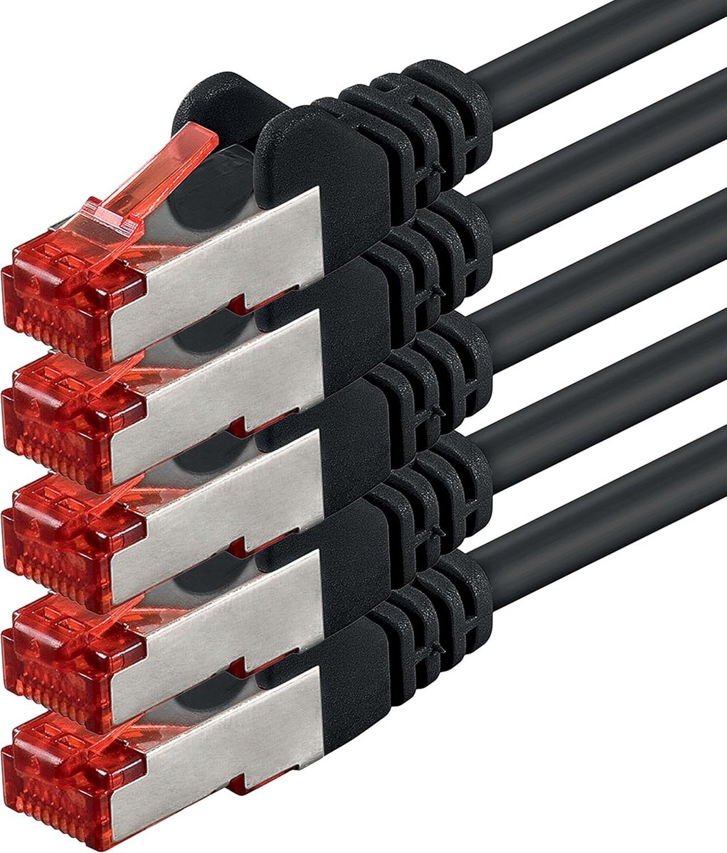 1aTTack.de Cat6 SFTP LAN netwerkkabel 5x 5m RJ45 Ethernet zwart