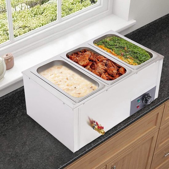 Elektrische Voedselverwarmer - Warmhoudplaat Buffet - Feestjes Thuis - Waterbad Systeem - 57x38x27 cm - Zilver — afbeelding 3