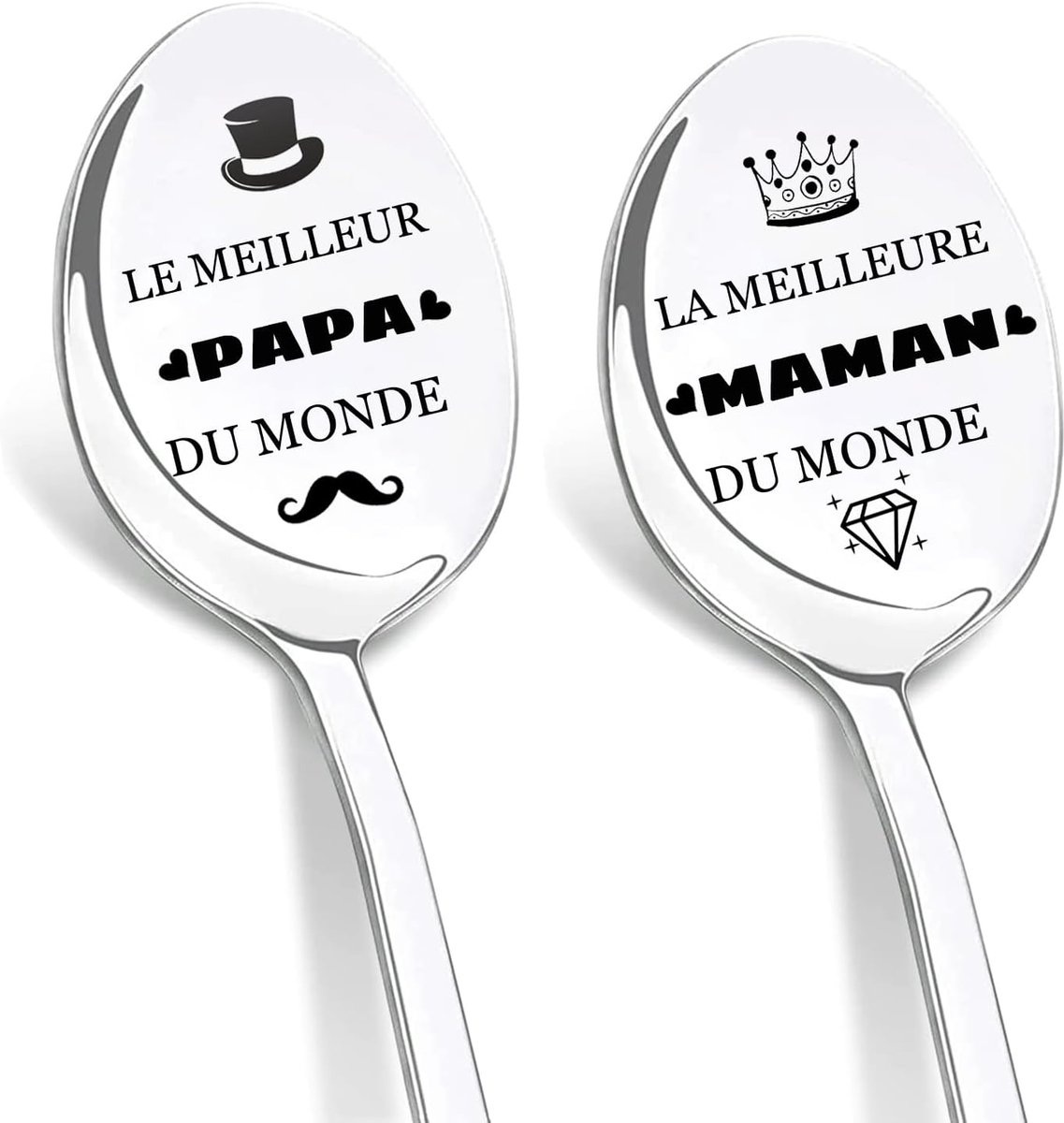 Cadeau voor papa en mama, 2 stuks Cuillère à Café en Acier Inoxydable, Cuillères Gravées aus Laser Meilleur Maman et Papa du Monde, Cadeau Anniversaire Fête des Mères Cadeau Noël voor Papa