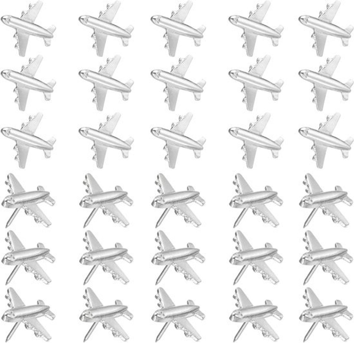 60x Decoratieve Vliegtuig Prikkers - Zilverkleurige Punaise voor Prikbord en Kaart