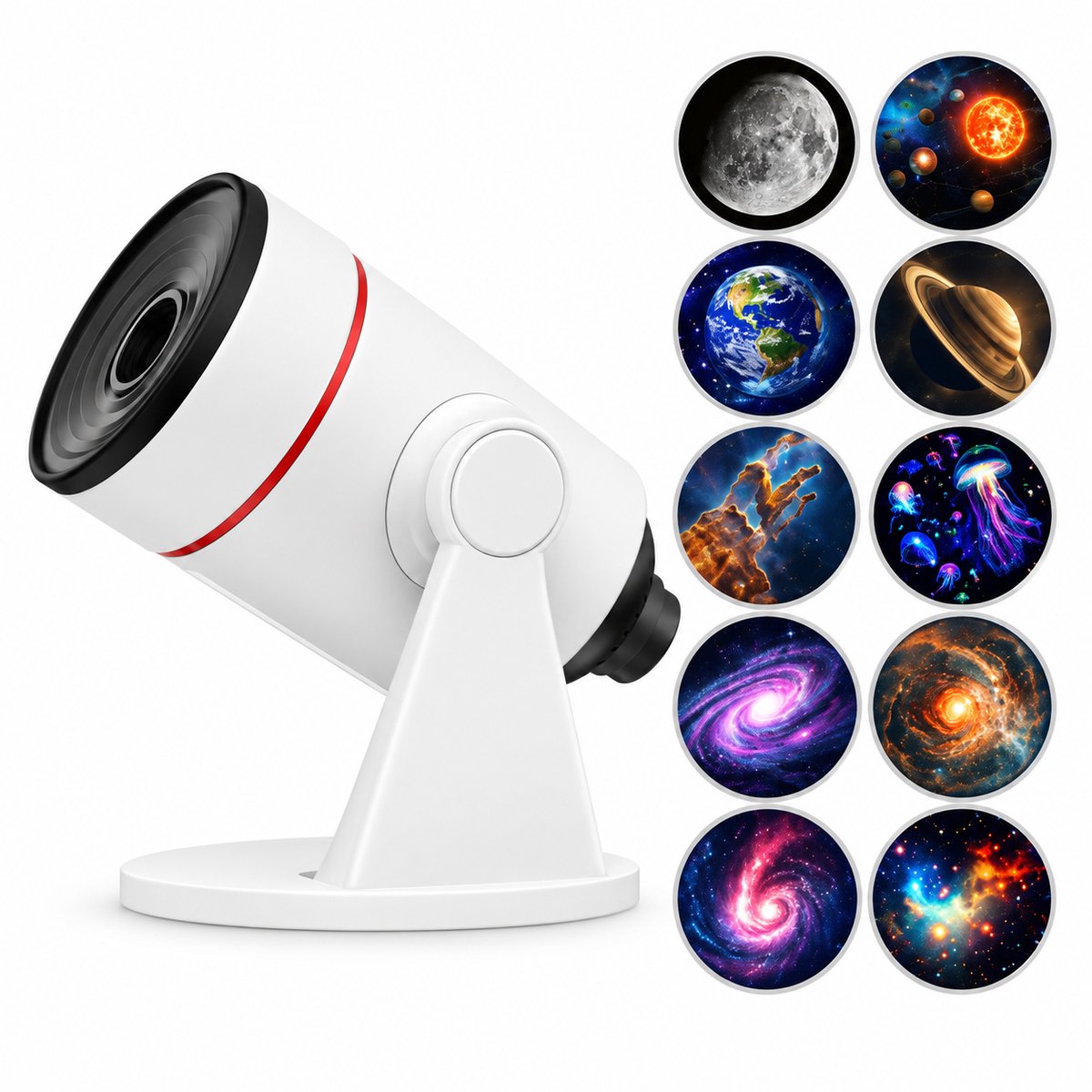 Projectielicht - Projector - Planetarium projector - 4K HD planeetschijven - 360° draaibare projector sterrenhemel - Met timer - Sterrenprojector-nachtlamp voor kinderen en volwassenen slaapkamer - Wit