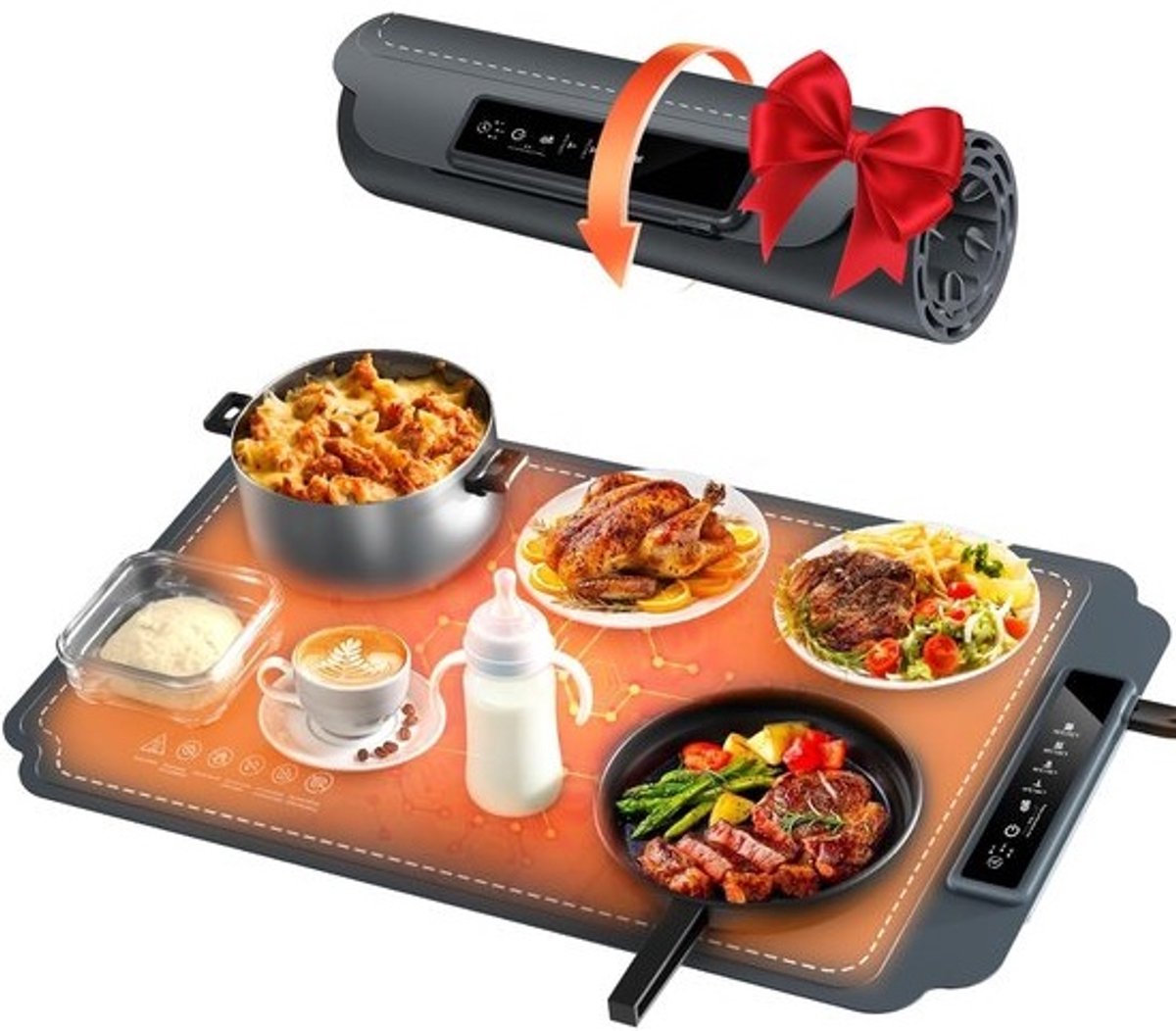 Elektrische Warmhoudplaat - Bordenwarmer - Feesten Buffet - Instelbare Temperatuur Timer - 38cm Oppervlak - Grijs