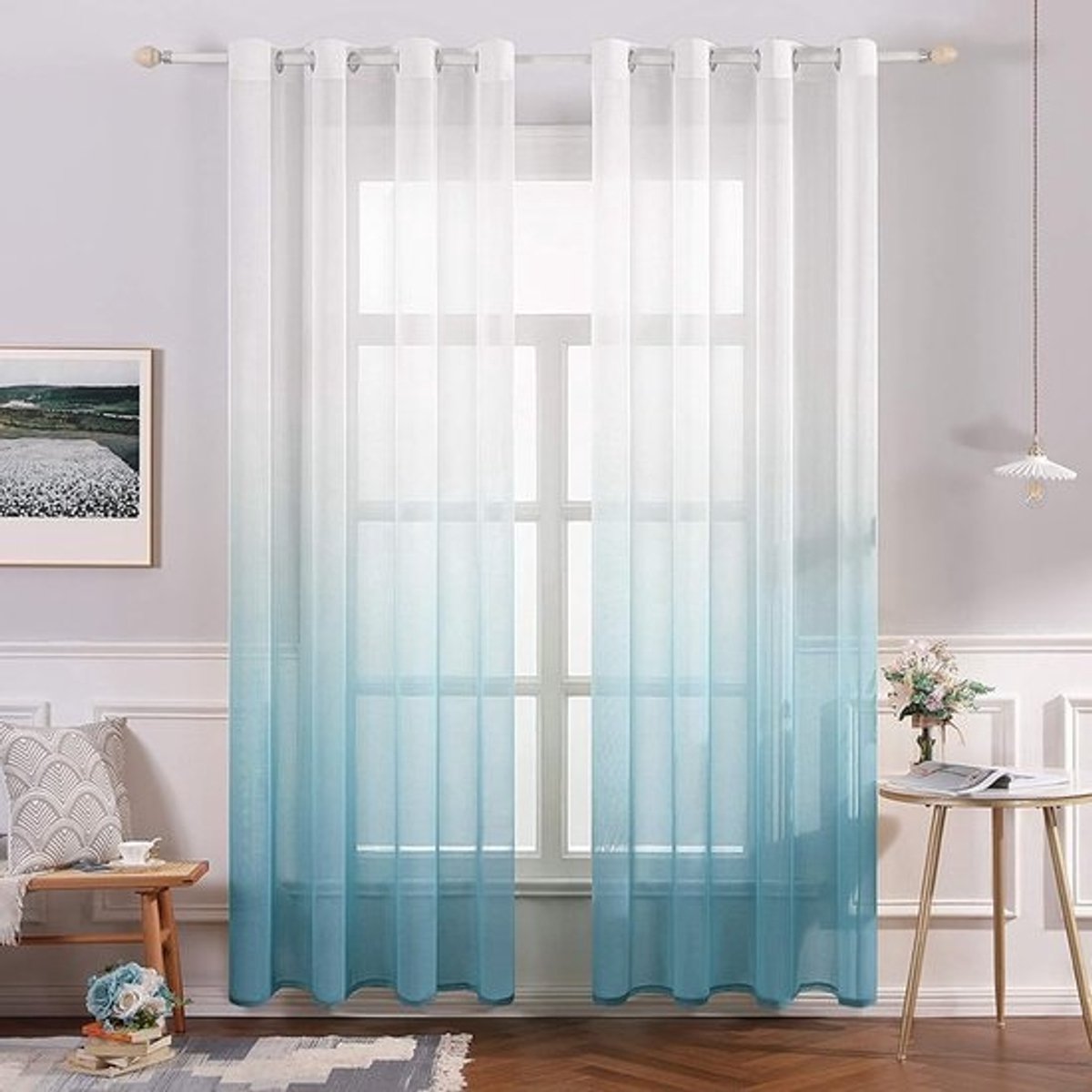 Transparante kleurverloop gordijnen set van 2 225 x 140 cm voor slaap- en woonkamer