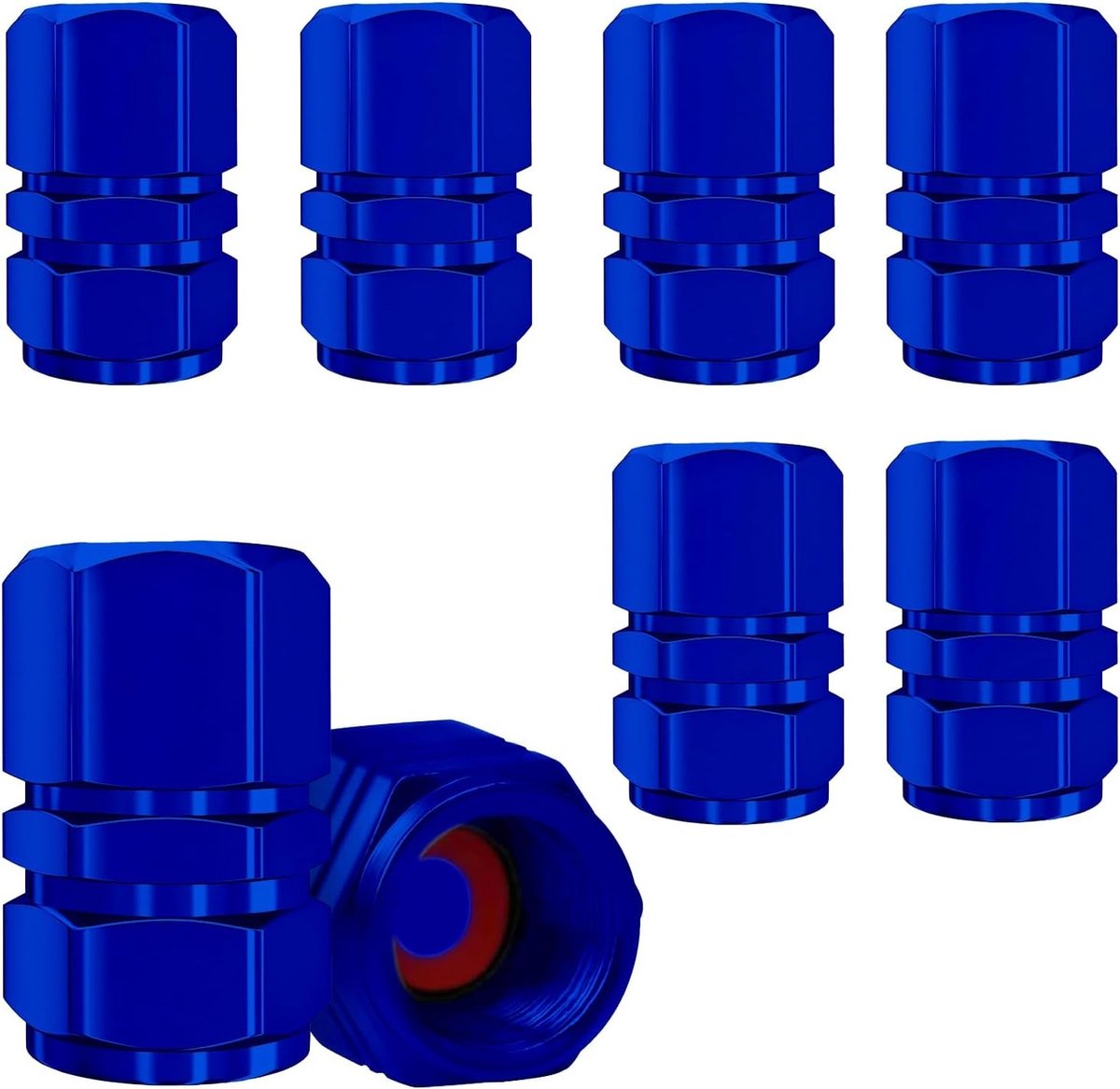 Set van 8 Universele Aluminium Ventieldoppen met Pakking voor Auto's, Motorfietsen, Fietsen, Vrachtwagens en Scooters - Blauw, Duurzaam en Weerbestendig