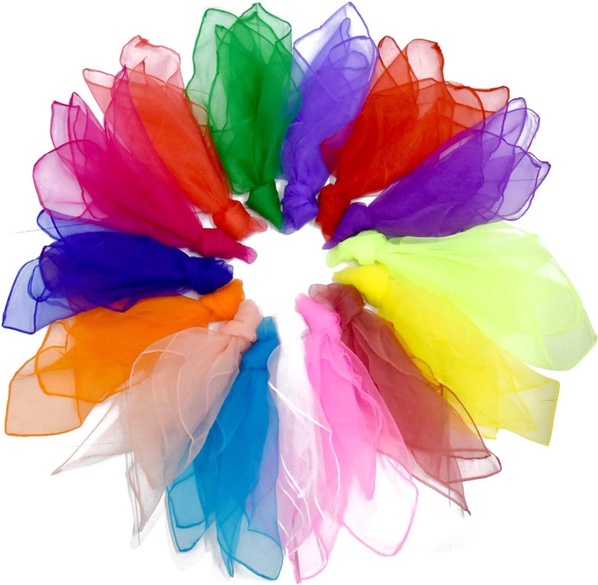 15 stuks damessjaal, haarsjaal, 60 x 60 cm, sjaal van chiffon, voor dans, circus, vrouwen, meisjes, Meerkleurig, 60cm × 60cm