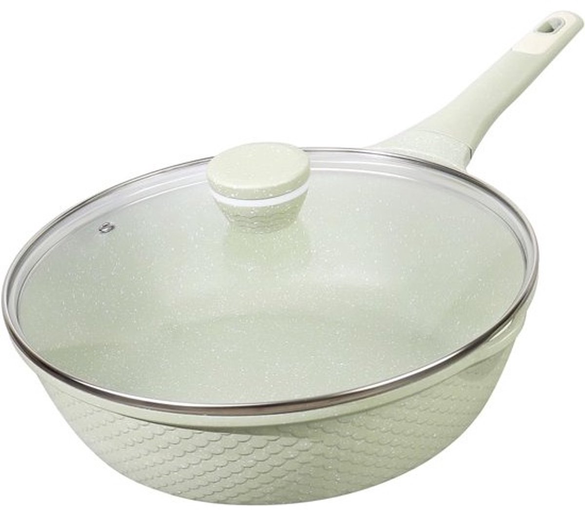 Wokpan met Deksel - Diepe Koekenpan - Gezond Koken - Antiaanbak Granietlaag - 30 cm 6 Liter - Grijs