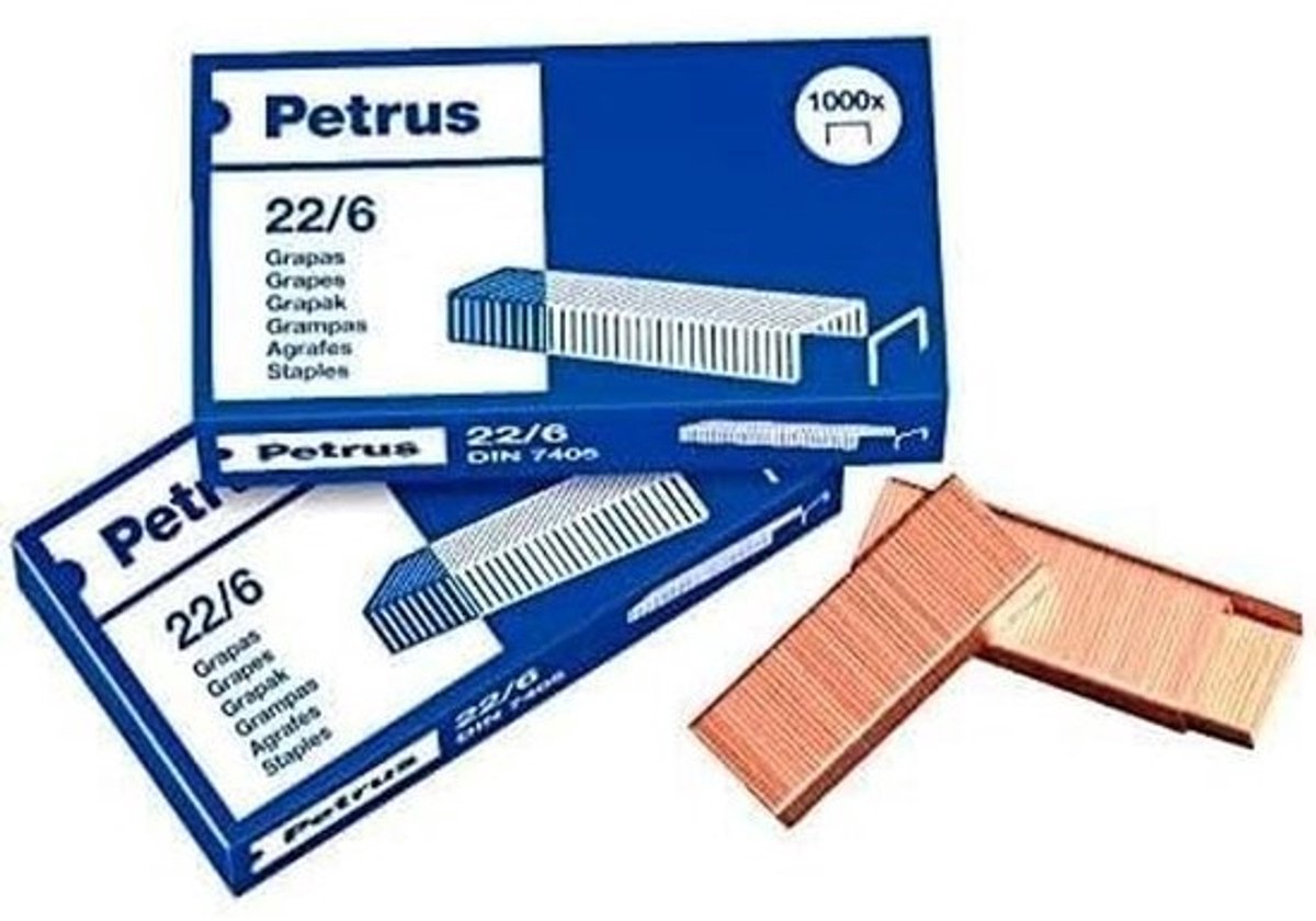 Nietjes 30 vellen 6 mm, 1000 stuks model 22/6 voor kantoor en huis