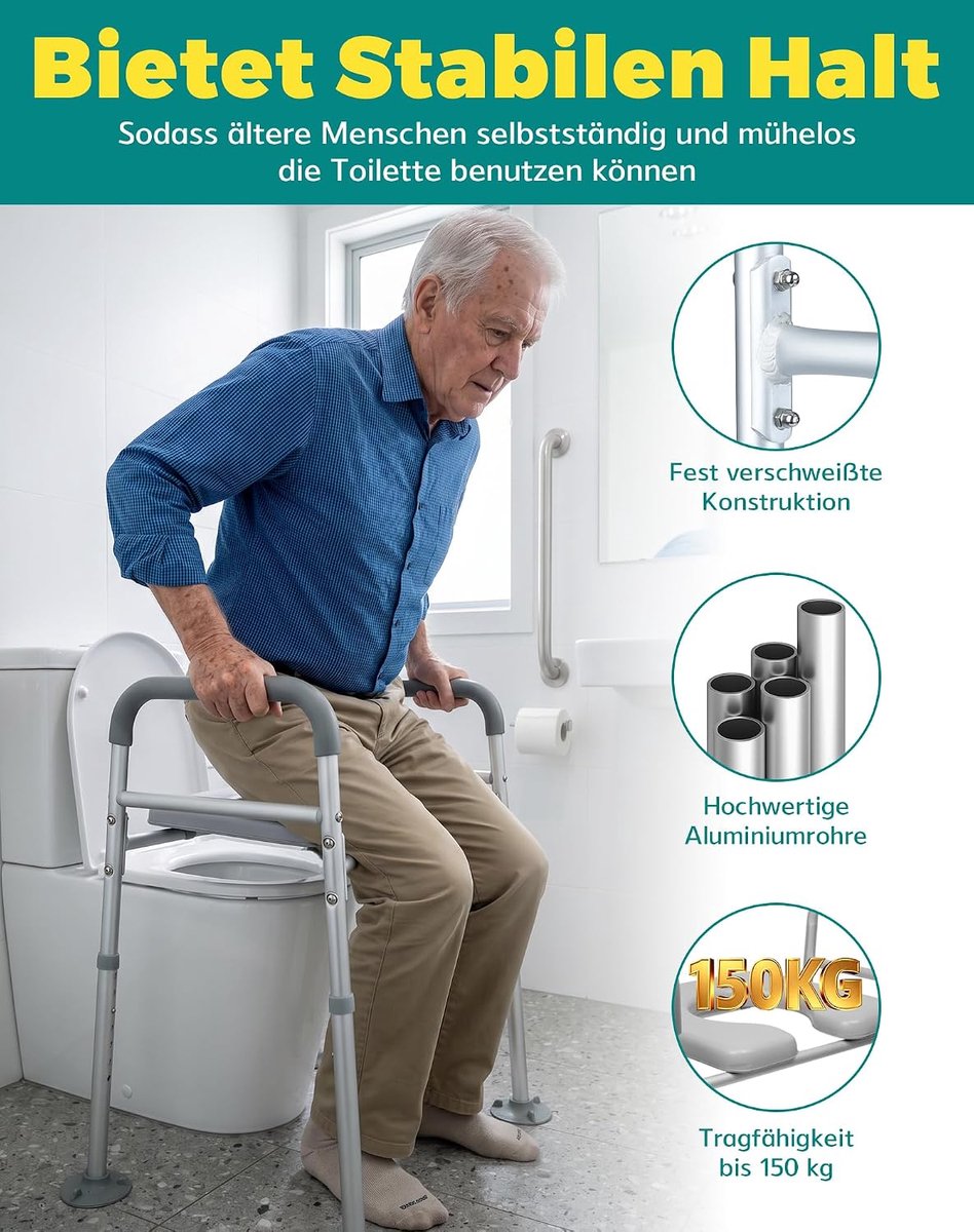 Toiletzitverhoging met armleuningen, in hoogte verstelbaar, toiletopzetstuk voor senioren, zwangere vrouwen en volwassenen met mobiliteitsbeperking, stabiele toiletverhoging als opstahulp
