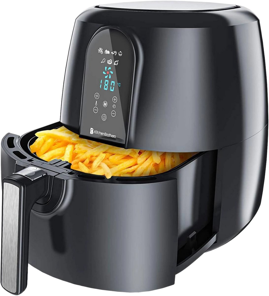 KitchenBrothers Airfryer XXL - PFAS-Vrij - 1890W - 7,2L - Voor 6 Personen - Heteluchtfriteuse - Zwart
