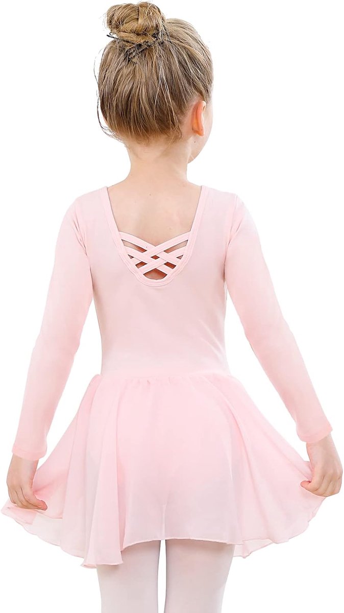 Balletkleding voor meisjes, katoen, balletjurk, balletshirt, korte mouwen, dansjurk, dansbody, met chiffon rok, tutu
