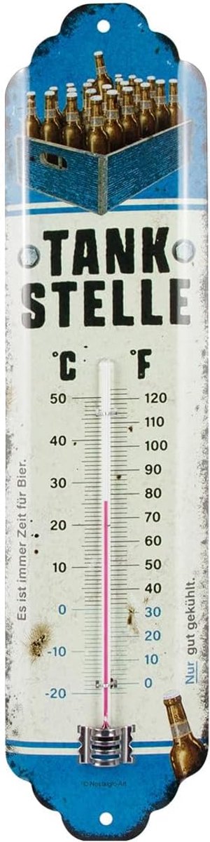 Retro thermometer, 7 x 28 cm, tankstation bier, cadeau-idee voor bierfans, van metaal, vintage design