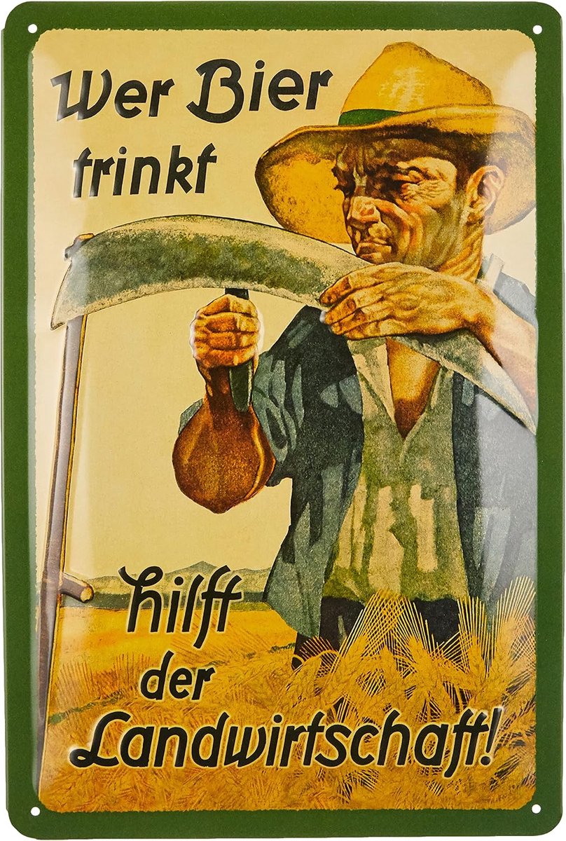Retro metalen bord, 20 x 30 cm, Wer bier drinkt hilft der Landbau – cadeau-idee voor bierfans, van metaal, vintage design met spreuk