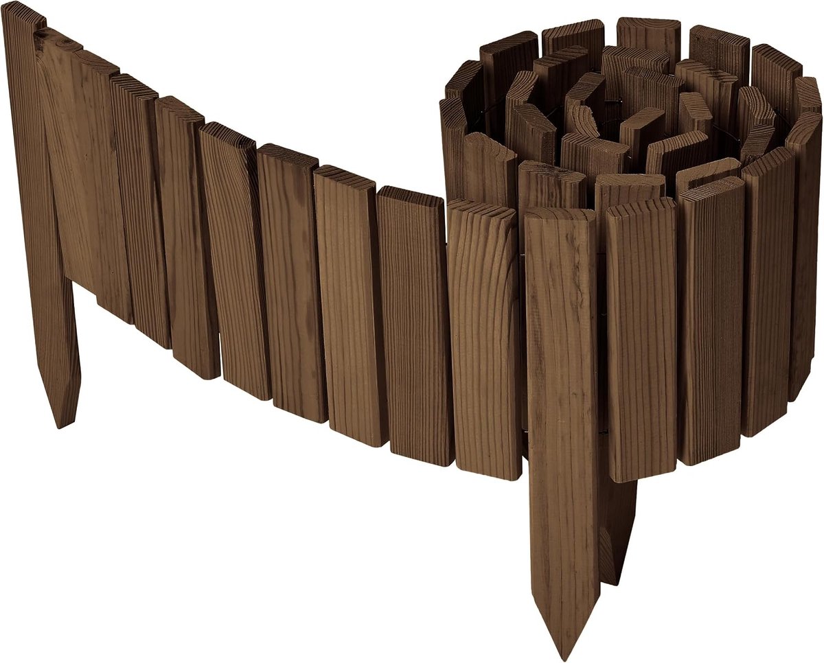 Flexibele Houten Rollborder – Tuinafscheiding, Borderrand, Houten Tuinrand Voor Bloemperken, Moestuin, Tuinpaden, Sierafboording – Weerbestendig GD-0149 (200 x 20 cm, Donkerbruin)