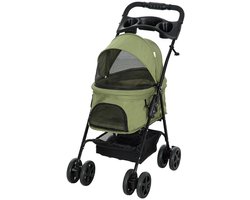 Huisdierwagen 67x45x96cm Donkergroen Metalen frame Hondenwagen Huisdier trolley Stevig en duurzaam Praktisch en mooi Opvouwbaar ontwerp Ruimtebesparend Geschikt voor kleine honden met een gewicht tot 4 kg en een lichaamslengte tot 32 cm