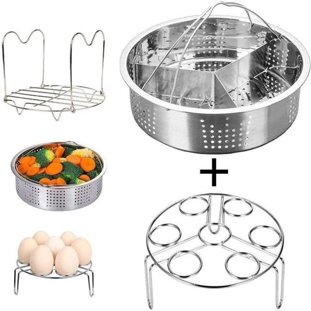 Stoommand Set - Kookgerei Accessoires - Gezond Koken - Roestvrij Staal 304 - 3 Delig - Zilverkleurig