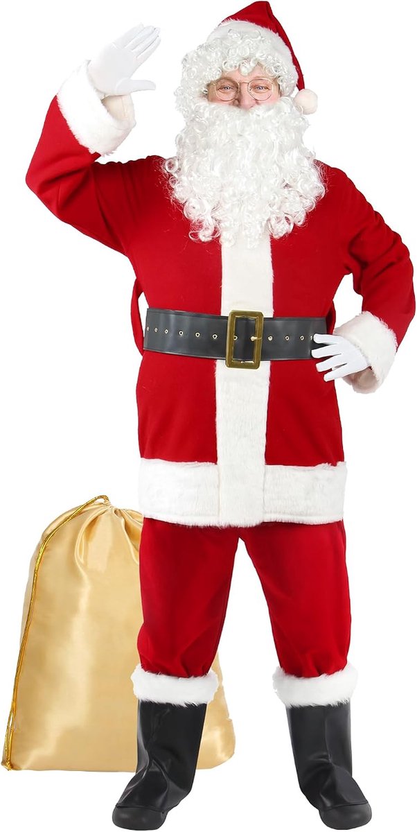 Kerstman Kostuum voor Mannen Kerstman Pak Volwassenen 10Pcs Professionele Deluxe Rood Fluwelen Kerst Clausule Outfit Cosplay