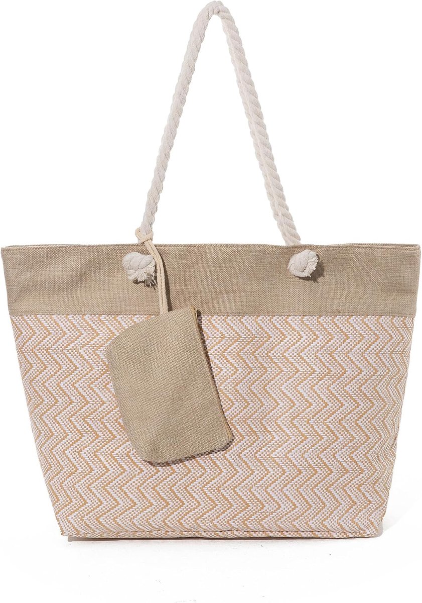 Axy XXL strandtas met ritssluiting multifunctionele familiebadtas shopper dames strandtas modieus opvouwbaar jute