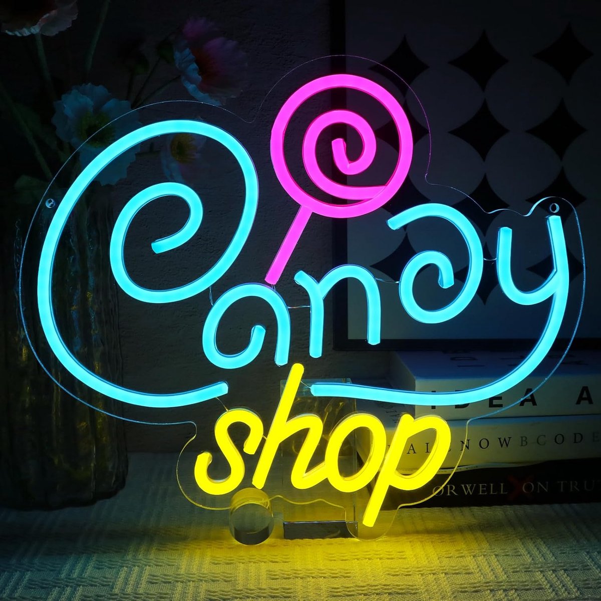 Neon Schild Snoepwinkel Led Neonbord Wand Lollipop Neon Sign USB Led Schild voor Snoepbar Decor Snoepbar Tafel Ornament Koffie Restaurant Verjaardagen Andere Evenementen