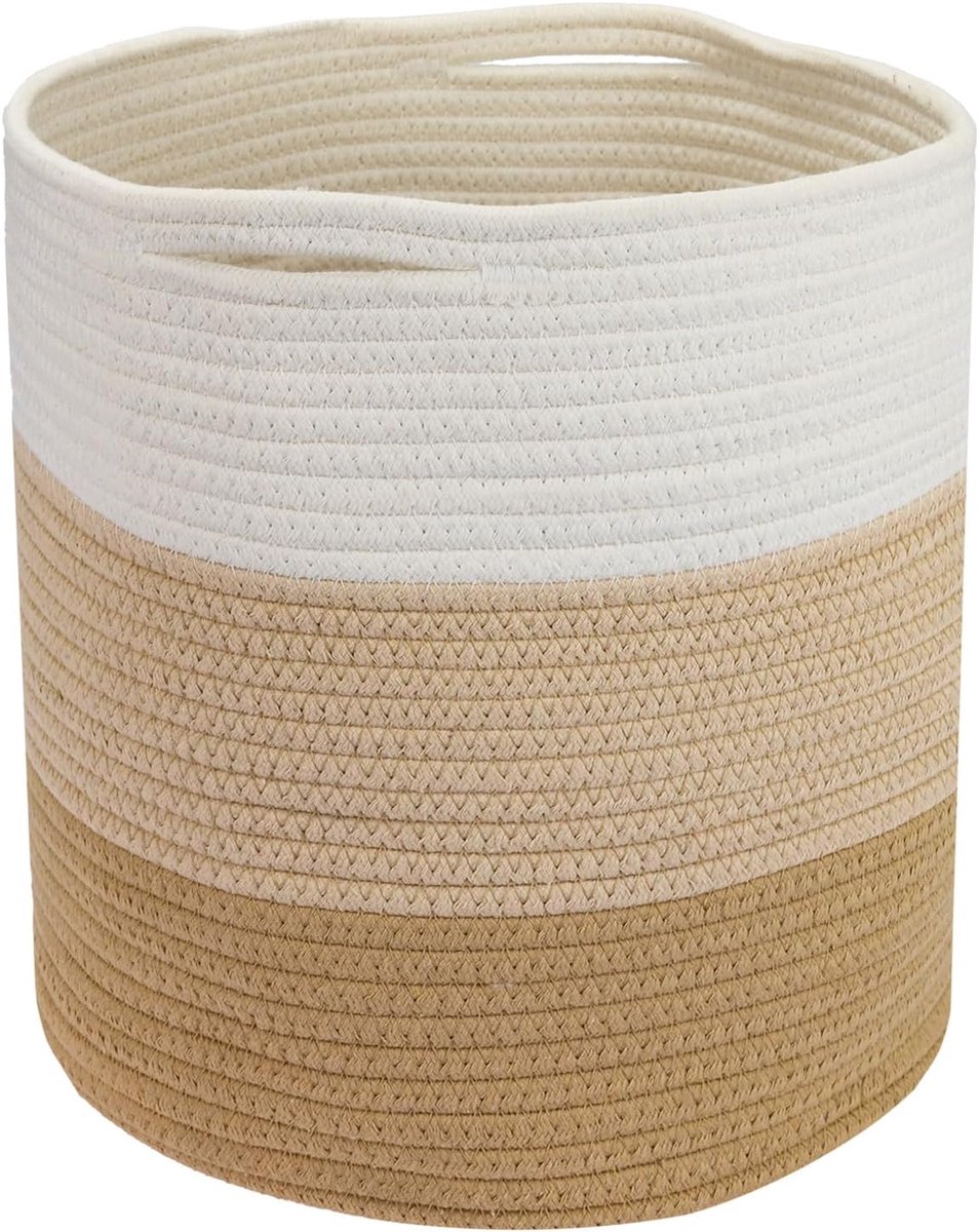 Opbergmand met verborgen handgrepen, ronde mand past in Kallax | 31 x 31 cm | wit/bruin