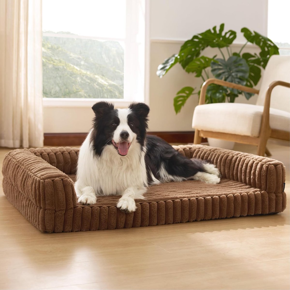 Orthopedische Hondenmand Groot - 89x64x18cm Hondenbank met Traagschuim en Opstaande Rand, Waterdicht, Antislip, Wasbare Afneembare Corduroy Hoes, Kameelbruin