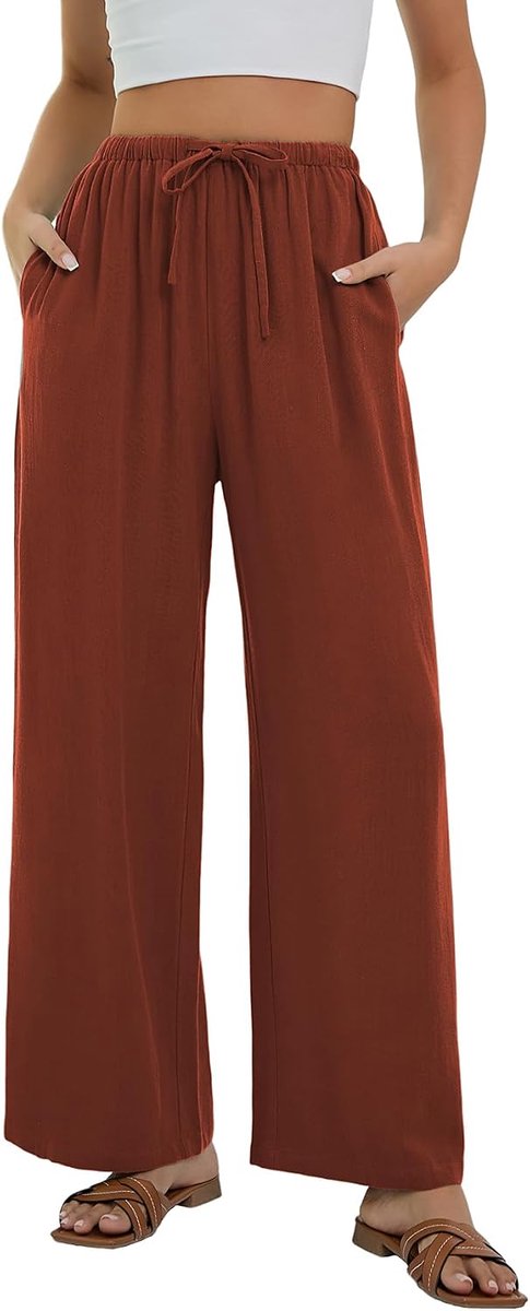 broek voor dames Zomerse baggy broek met wijde pijpen Damesbroek met elastische taille Lichtgewicht broek voor dames met zakken Losse pasvorm